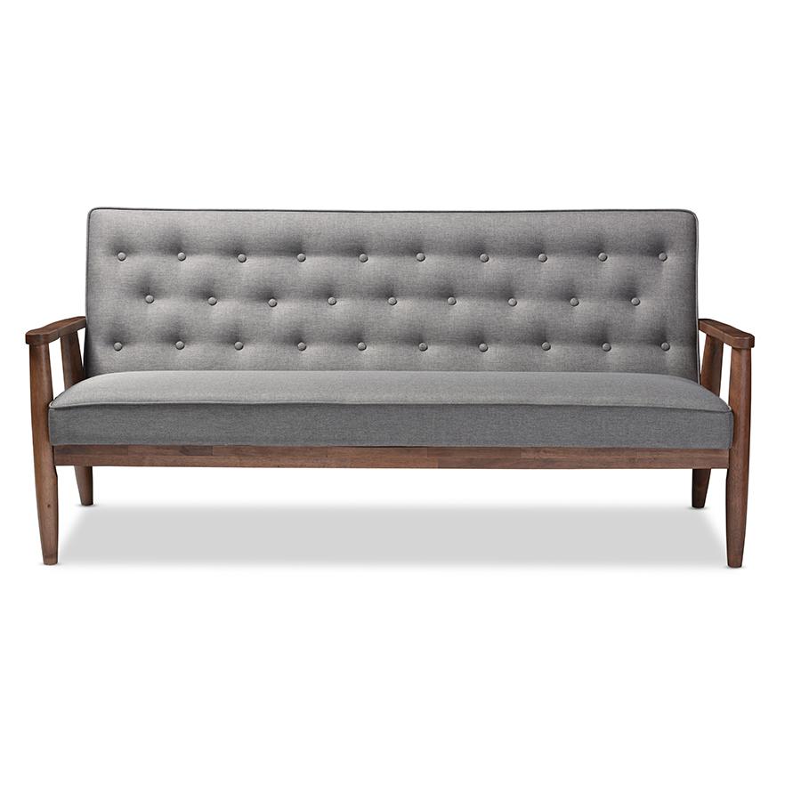 Sorrento Mid-century Retro Modern Grey Fabric Upholstered Wooden 3-seater Sofa. Picture 5