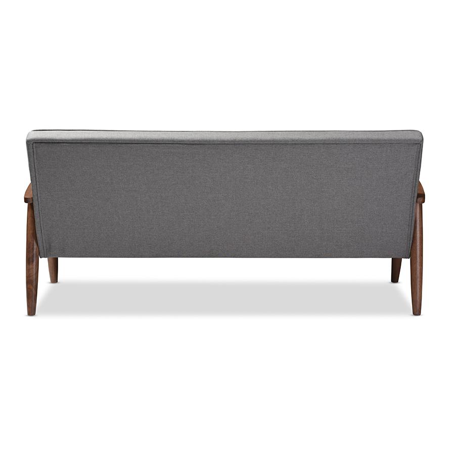 Sorrento Mid-century Retro Modern Grey Fabric Upholstered Wooden 3-seater Sofa. Picture 3