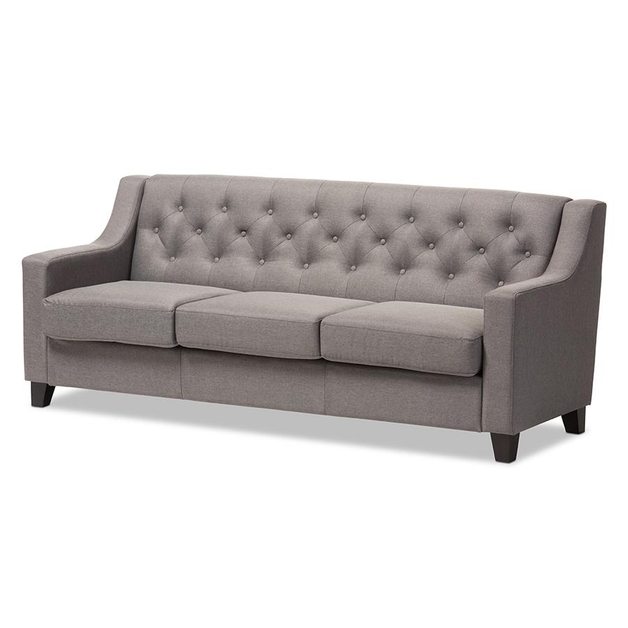 Arcadia Grey Button-Tufted Living Room 3-Seater Sofa. Picture 1