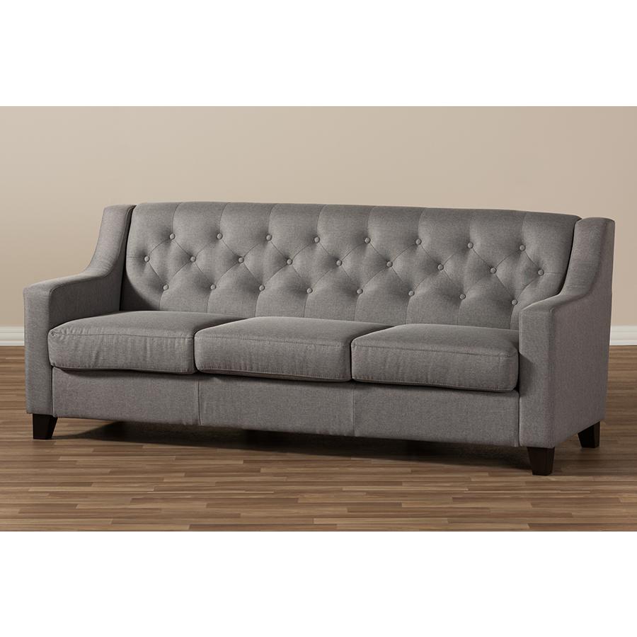 Grey Fabric Upholstered Button-Tufted Living Room 3-Seater Sofa. Picture 8