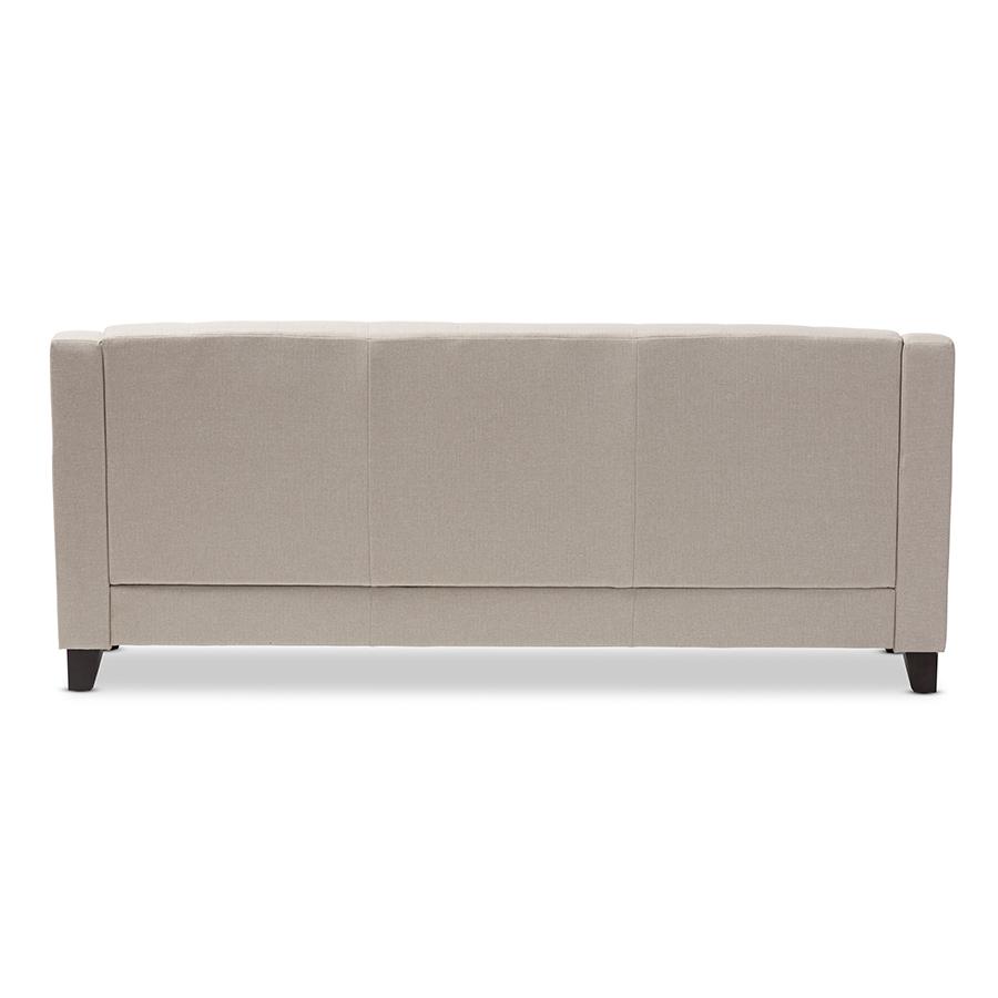 Light Beige Fabric Upholstered Button-Tufted Living Room 3-Seater Sofa. Picture 4