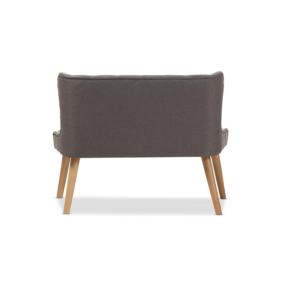 Grey Fabric and Natural Wood Finishing 2-Seater Settee Bench. Picture 4