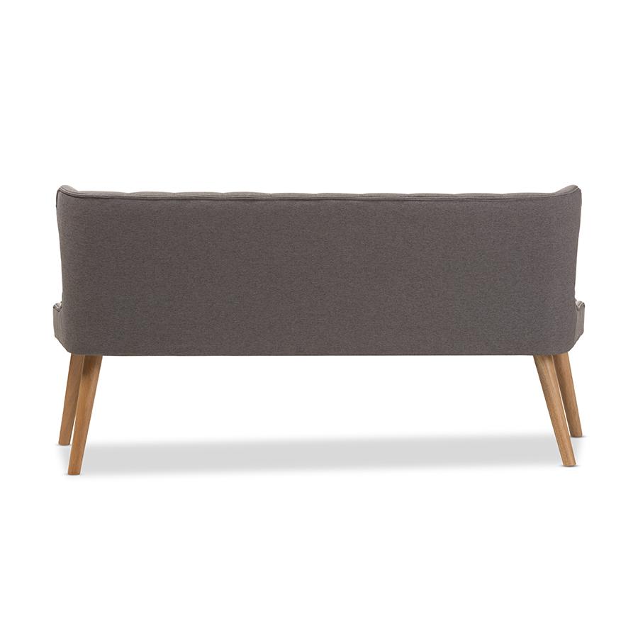 Grey Fabric and Natural Wood Finishing 3-Seater Settee Bench. Picture 4