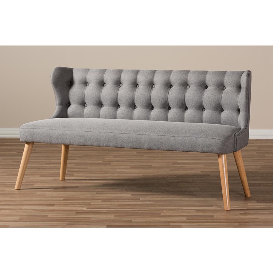 Grey Fabric and Natural Wood Finishing 3-Seater Settee Bench. Picture 8
