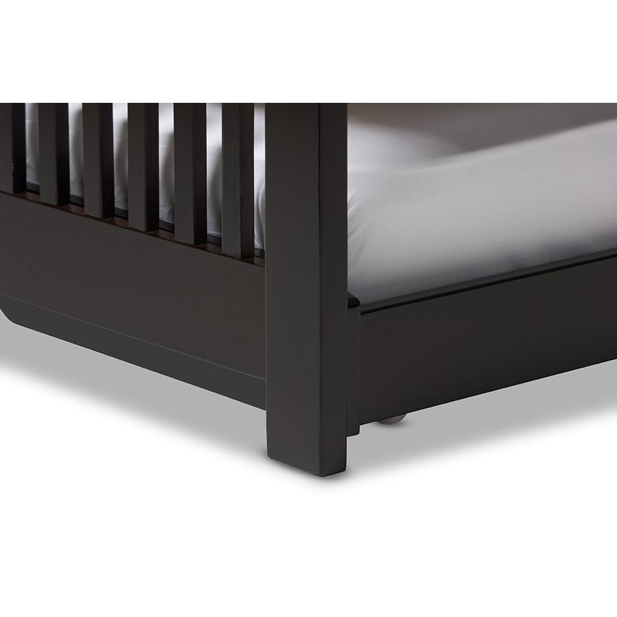 Hevea Twin Size Dark Brown Solid Wood Platform Bed with Guest Trundle Bed. Picture 4