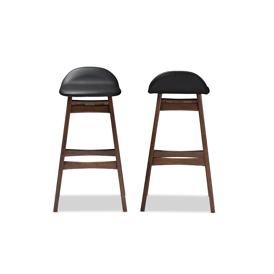 Leather Upholstered Walnut Wood Finishing 30-Inches Bar Stool (Set of 2). Picture 4