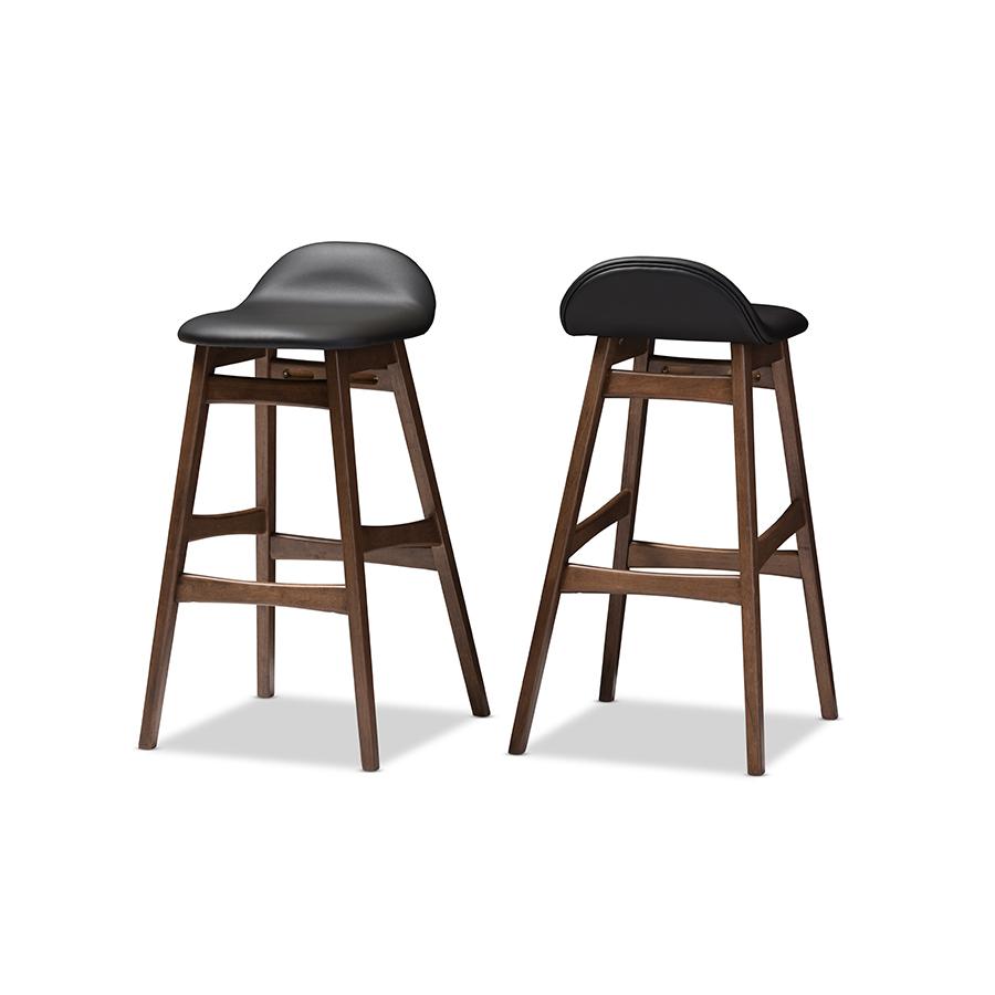 Leather Upholstered Walnut Wood Finishing 30-Inches Bar Stool (Set of 2). Picture 1