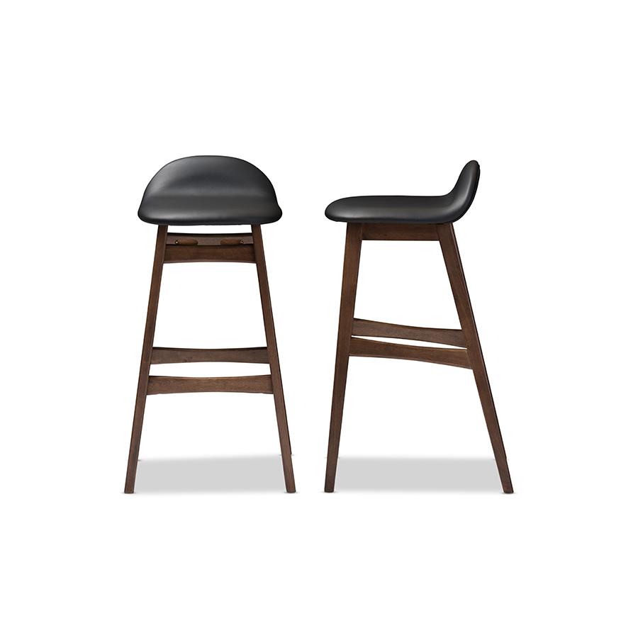 Leather Upholstered Walnut Wood Finishing 30-Inches Bar Stool (Set of 2). Picture 2