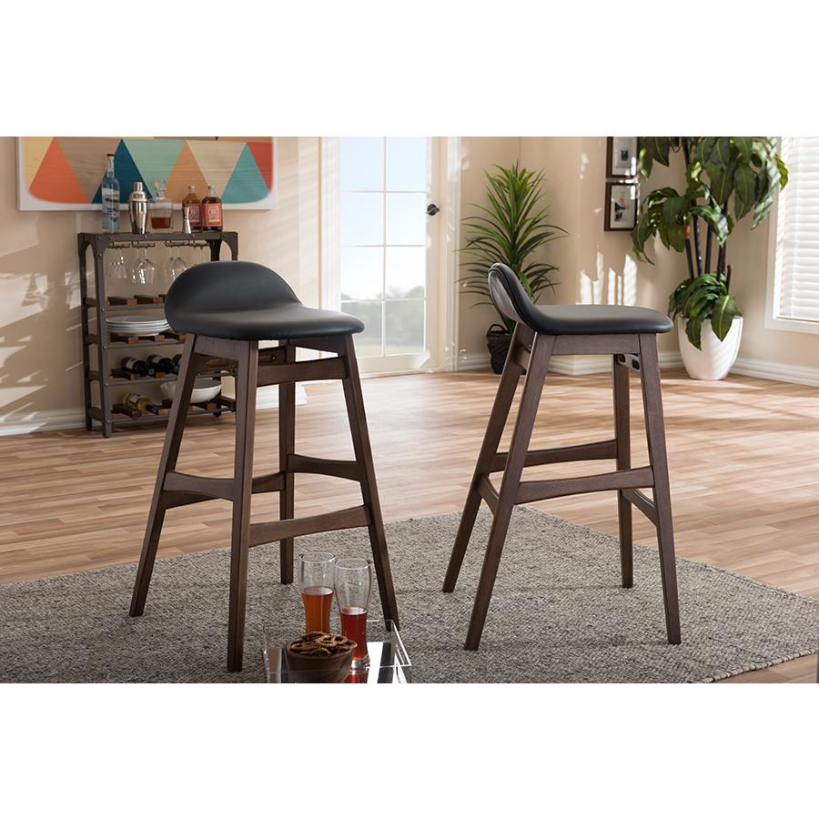 Leather Upholstered Walnut Wood Finishing 30-Inches Bar Stool (Set of 2). Picture 3