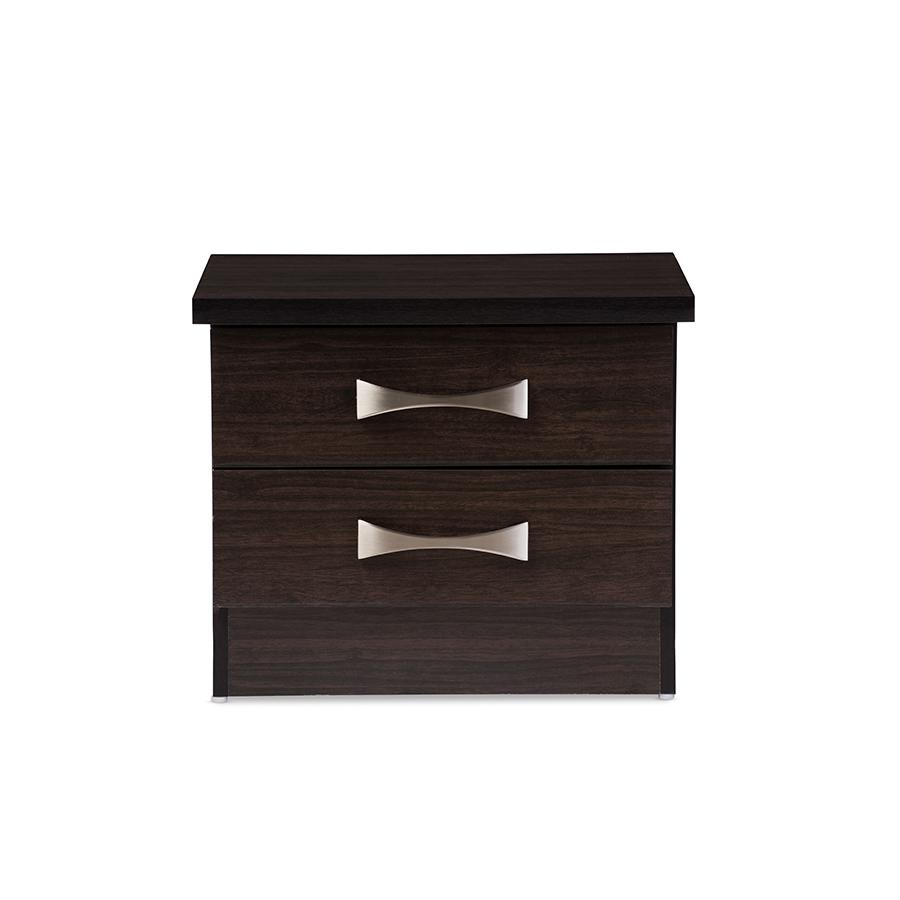 2-Drawer Dark Brown Finish Wood Storage NightstBedside Table. Picture 1