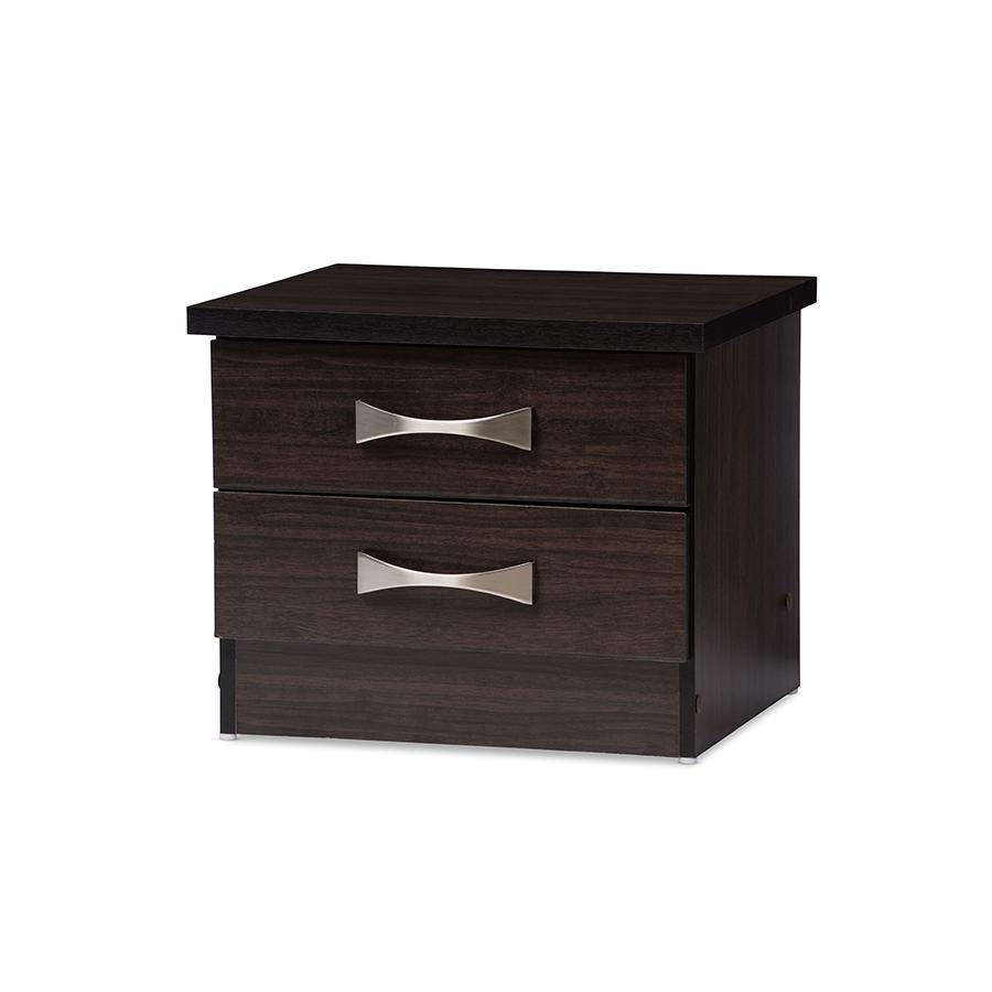 2-Drawer Dark Brown Finish Wood Storage NightstBedside Table. Picture 2