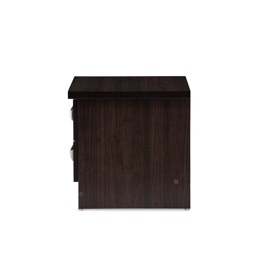 2-Drawer Dark Brown Finish Wood Storage Nightstand Bedside Table. Picture 2