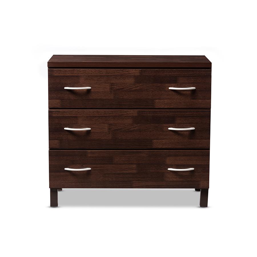 Maison Modern and Contemporary Oak Brown Finish Wood 3-Drawer Storage Chest. Picture 5