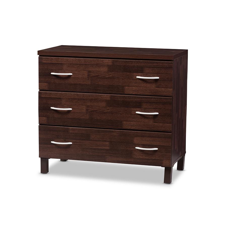 Maison Modern and Contemporary Oak Brown Finish Wood 3-Drawer Storage Chest. Picture 1