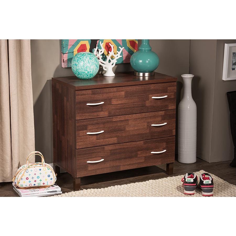 Maison Modern and Contemporary Oak Brown Finish Wood 3-Drawer Storage Chest. Picture 4