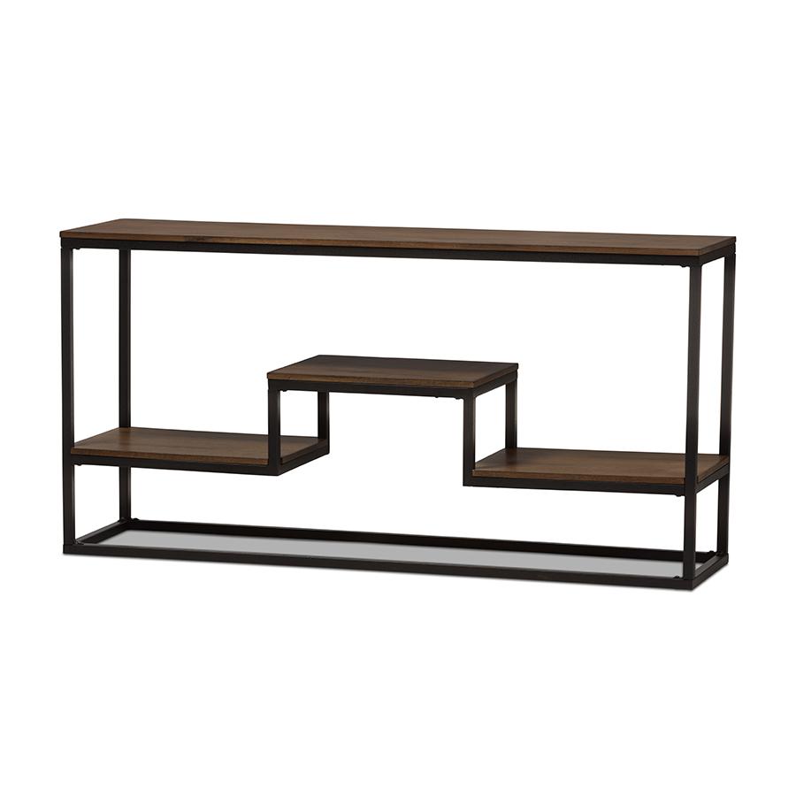 Doreen Rustic Industrial Style Antique Black Textured Finished Metal Distressed Wood Console Table. Picture 1