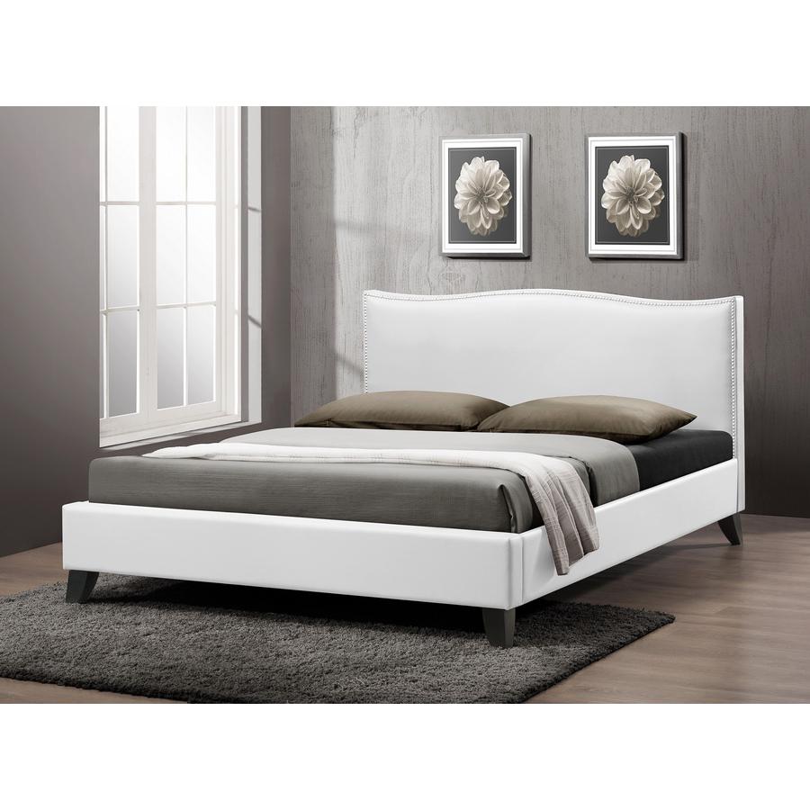 Battersby White Modern Bed with Upholstered Headboard - Queen Size. Picture 1