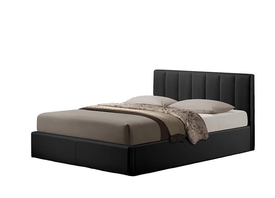 Templemore Black Leather Queen-Size Bed. Picture 1