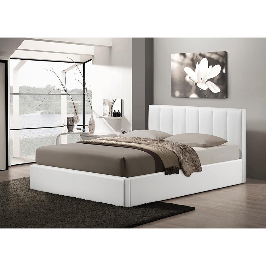 Baxton Studio Templemore White Leather Contemporary Queen-Size Bed. Picture 2