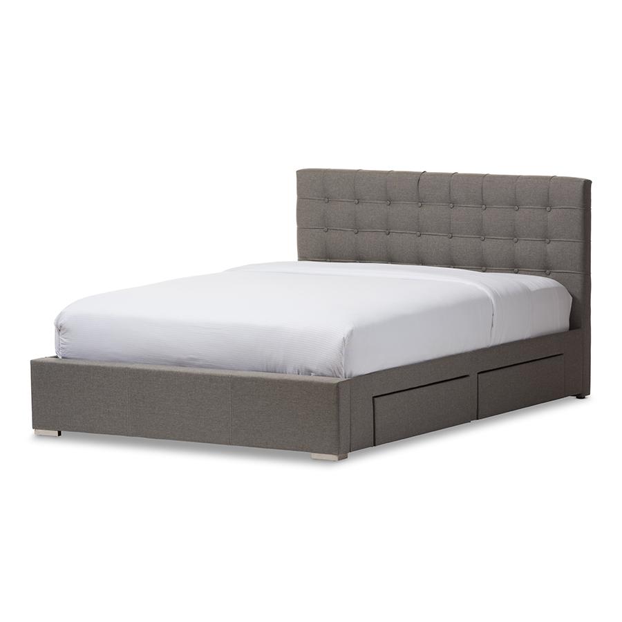 King Size Grey Fabric 4 drawer Storage Platform Bed