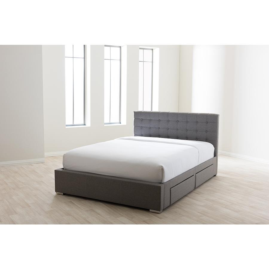 King Size Grey Fabric 4-drawer Storage Platform Bed. Picture 10