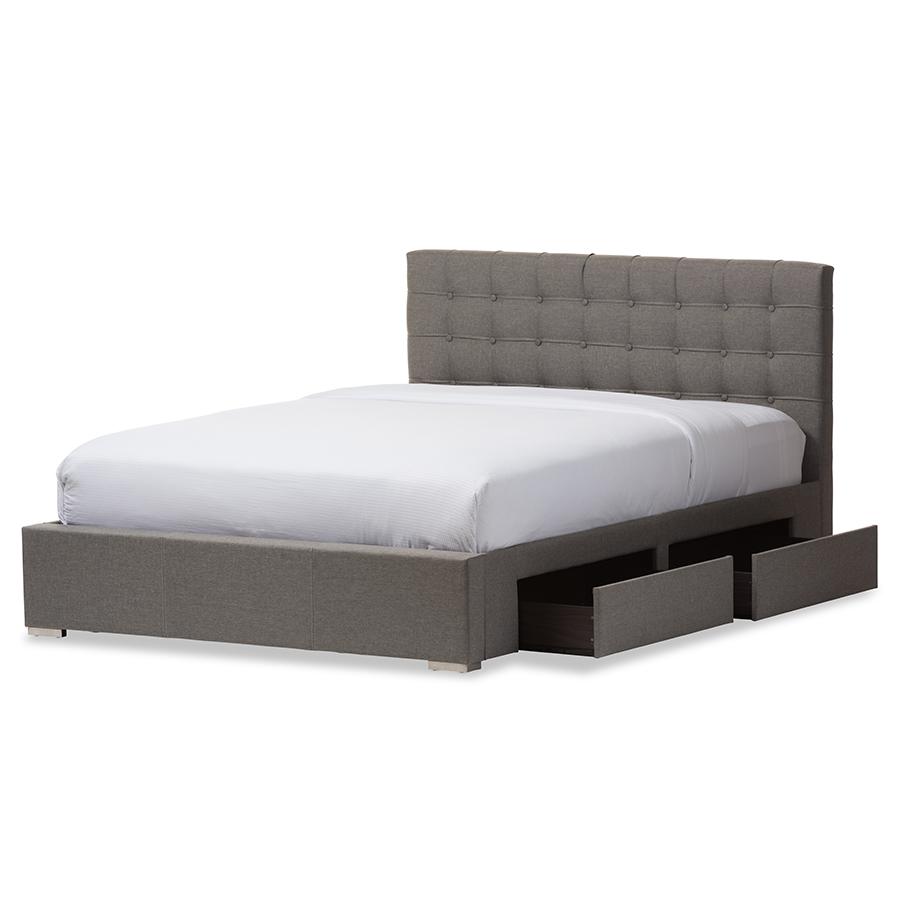 King Size Grey Fabric 4-drawer Storage Platform Bed. Picture 2