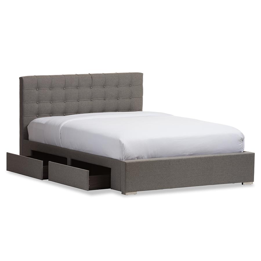 King Size Grey Fabric 4-drawer Storage Platform Bed. Picture 3