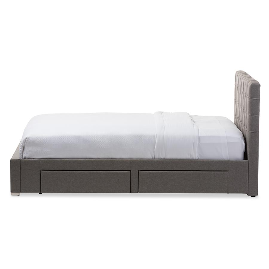 King Size Grey Fabric 4-drawer Storage Platform Bed. Picture 4