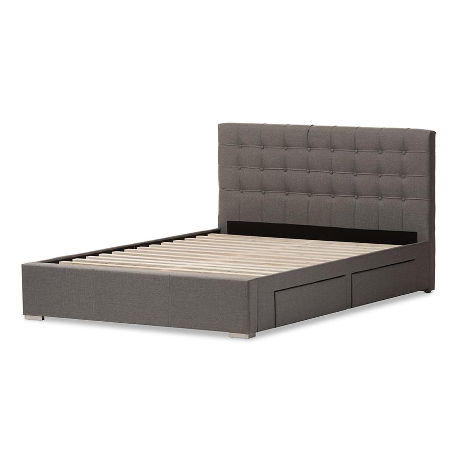 King Size Grey Fabric 4 drawer Storage Platform Bed