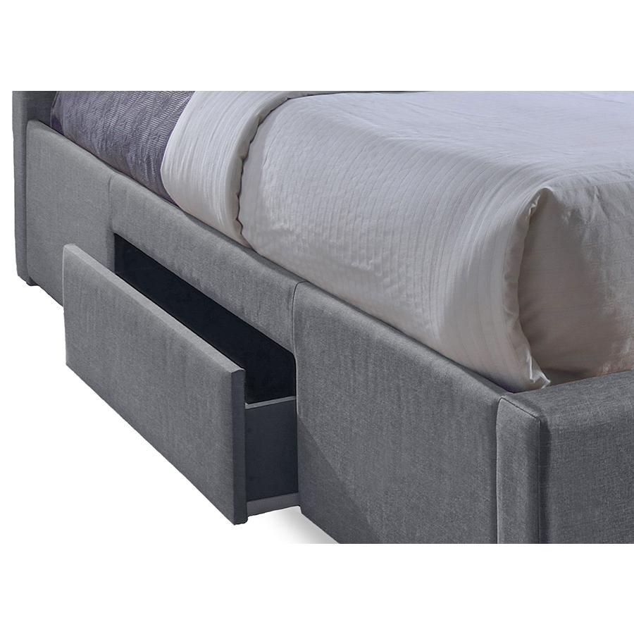 Grid-Tufted Grey Fabric Upholstered Storage King-Size Bed with 2-drawer. Picture 2