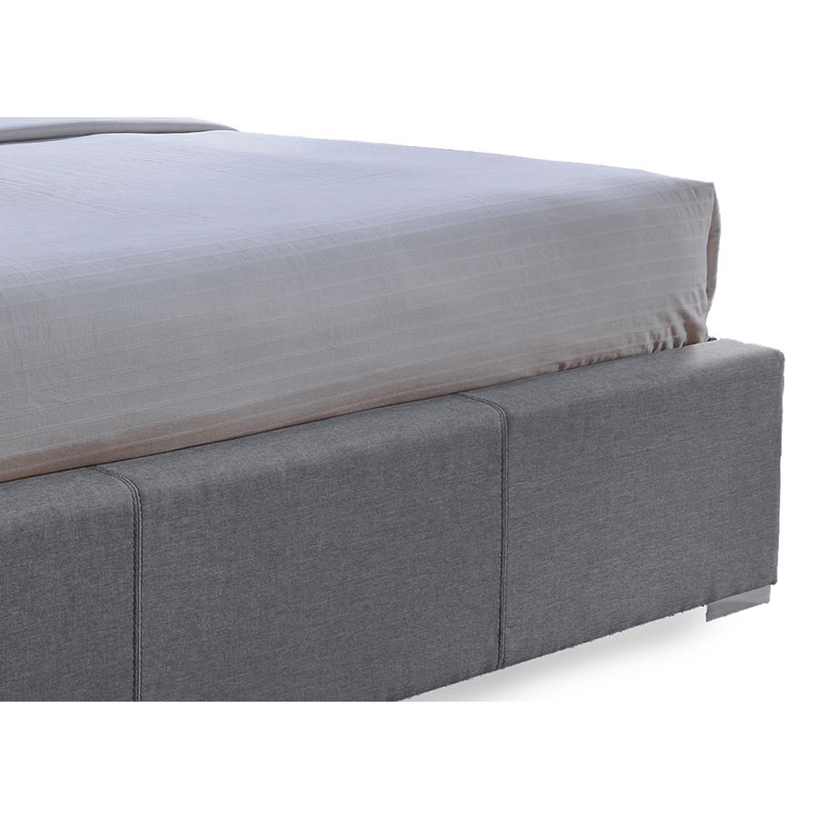 Grid-Tufted Grey Fabric Upholstered Storage King-Size Bed with 2-drawer. Picture 3