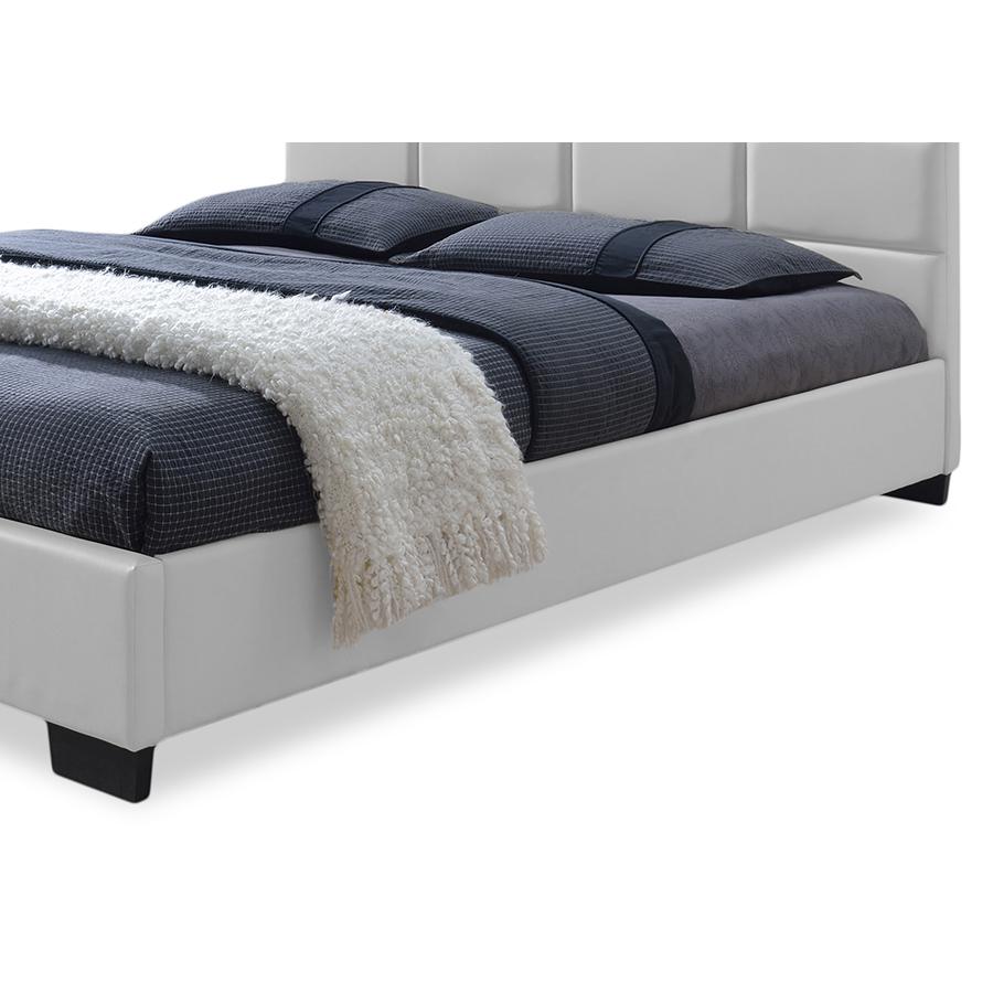 Vivaldi Modern and Contemporary White Faux Leather Padded Platform Base Queen Size Bed Frame. Picture 2