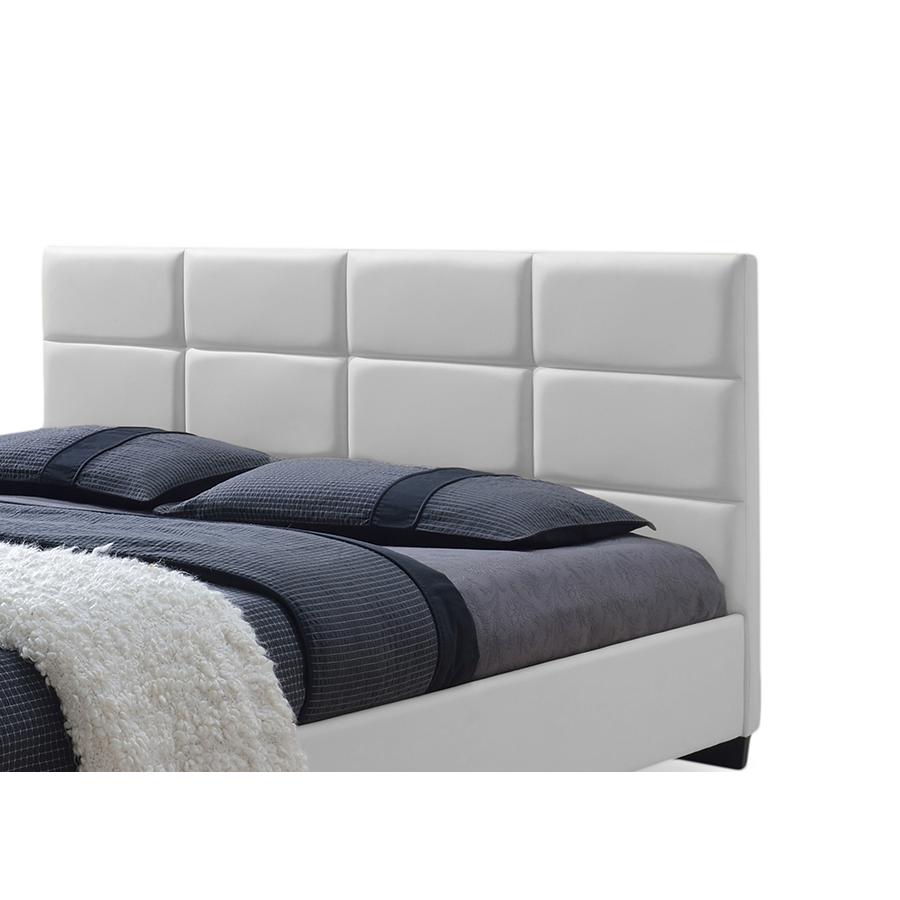 Vivaldi Modern and Contemporary White Faux Leather Padded Platform Base Full Size Bed Frame. Picture 3