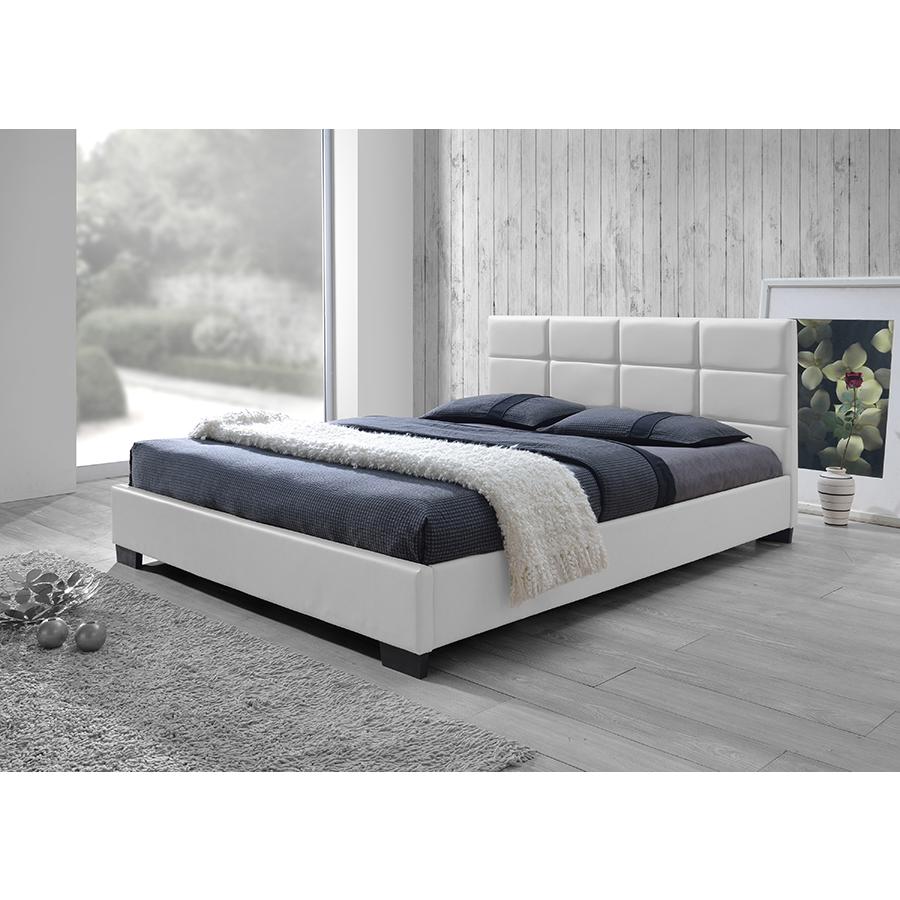 Vivaldi Modern and Contemporary White Faux Leather Padded Platform Base Queen Size Bed Frame. Picture 4