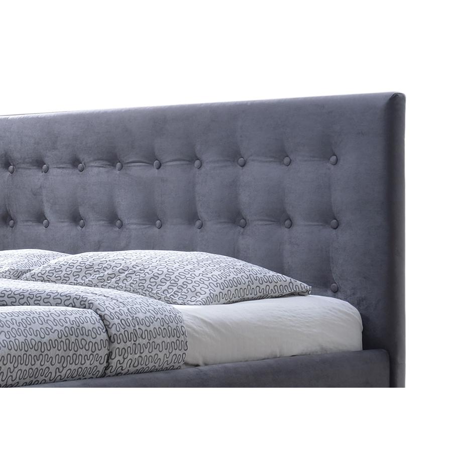 Margaret Modern and Contemporary Grey Velvet Button-tufted Queen Platform Bed. Picture 1
