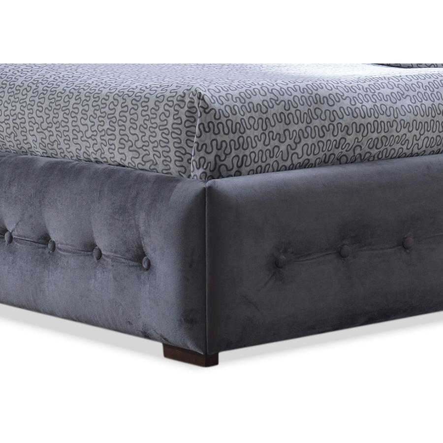 Margaret Modern and Contemporary Grey Velvet Button-tufted Queen Platform Bed. Picture 2