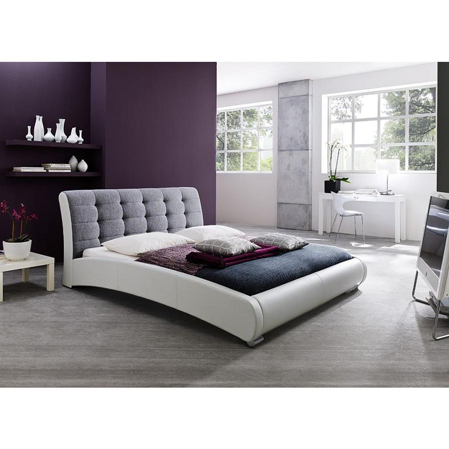 Leather Grey Fabric Two Tone Upholstered Grid Tufted Queen-Size Platform Bed. Picture 3