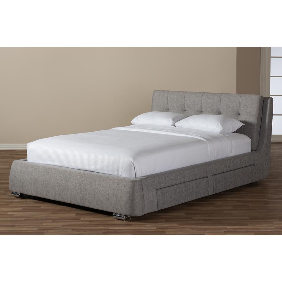 Grey Fabric Upholstered 4 Drawer King Size Storage Platform Bed