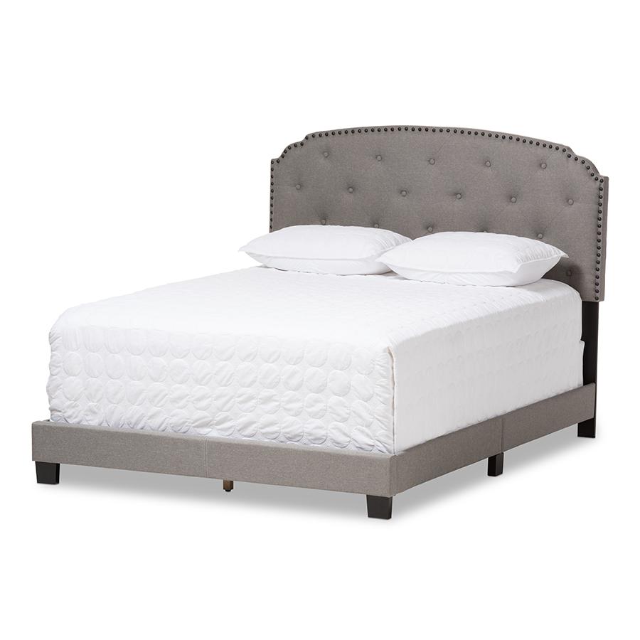 Lexi Modern and Contemporary Light Grey Fabric Upholstered Queen Size Bed. Picture 1