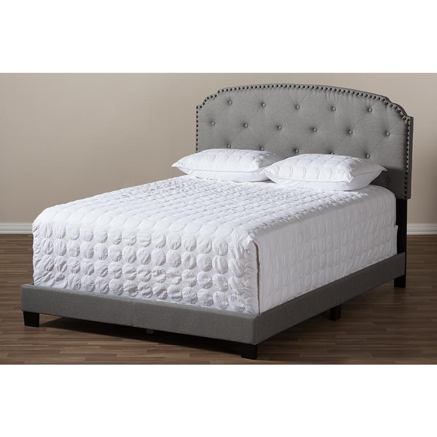 Lexi Modern and Contemporary Light Grey Fabric Upholstered Queen Size Bed. Picture 7