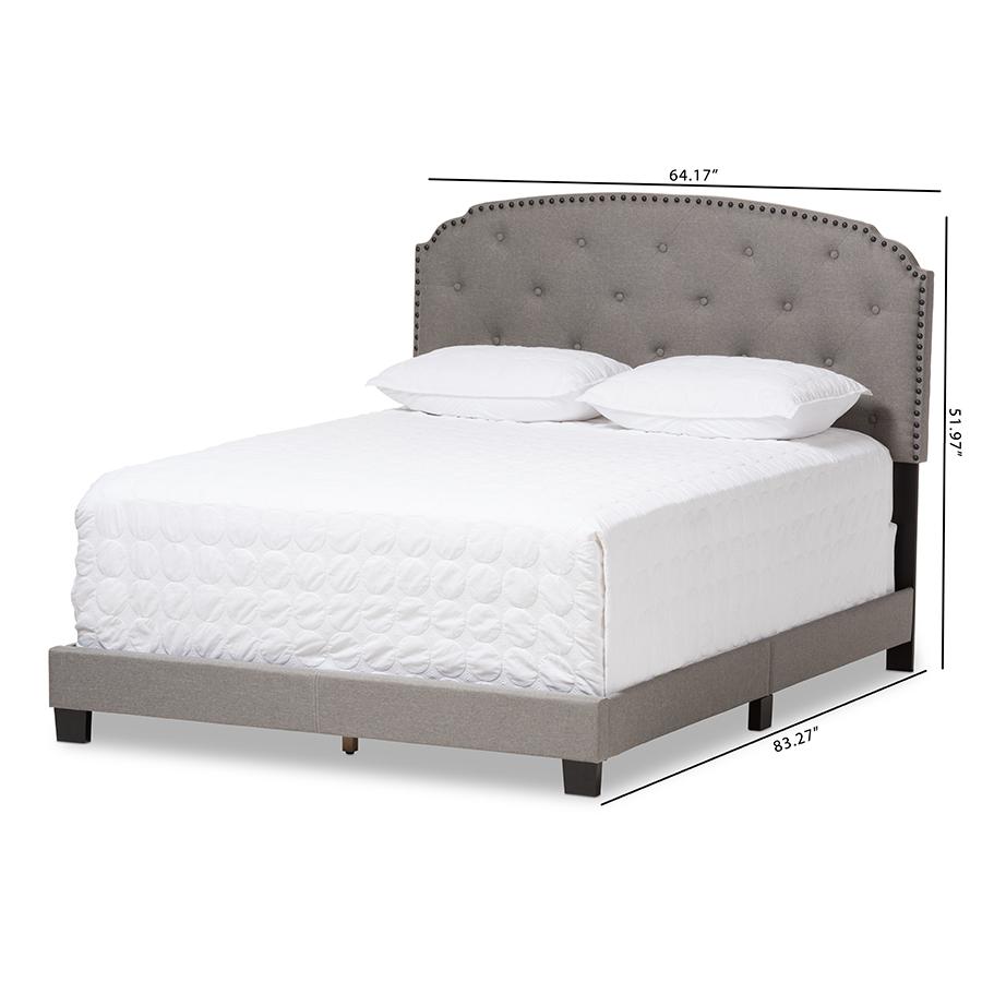 Lexi Modern and Contemporary Light Grey Fabric Upholstered Queen Size Bed. Picture 8
