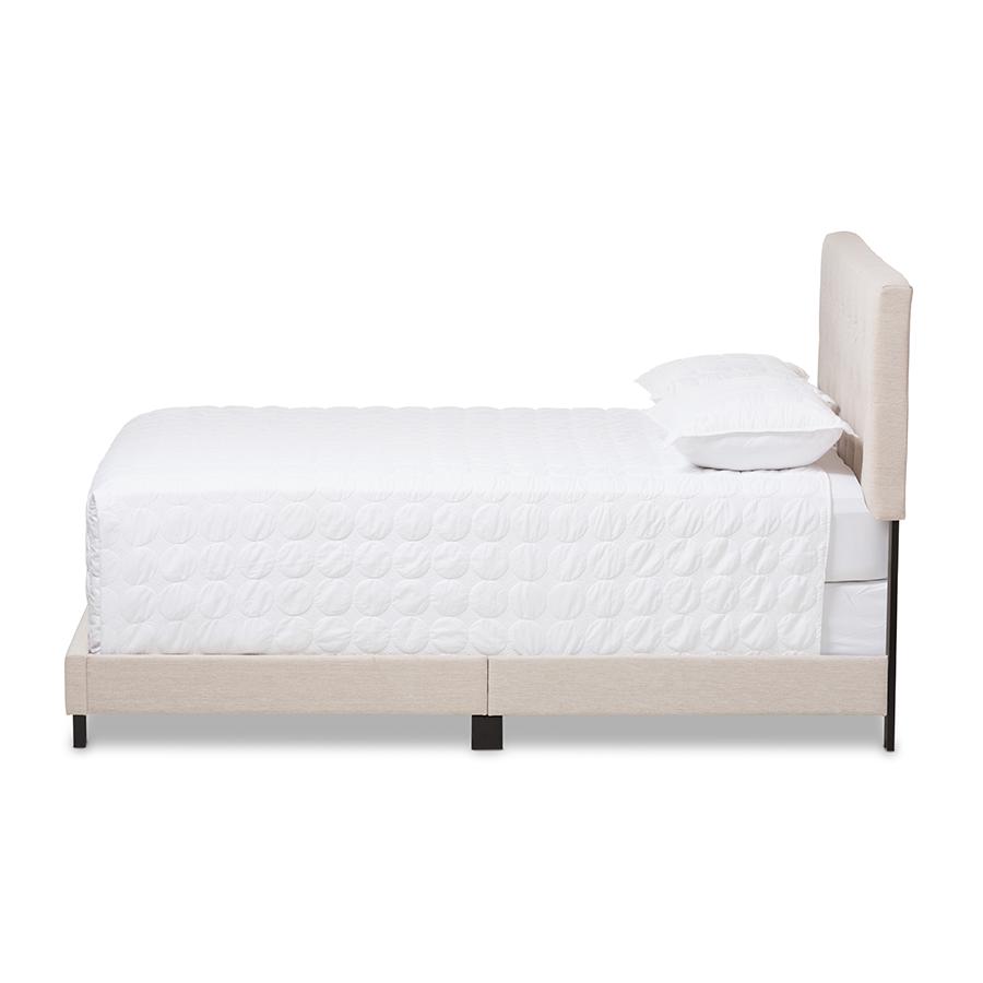 Cassandra Modern and Contemporary Light Beige Fabric Upholstered Full Size Bed. Picture 2