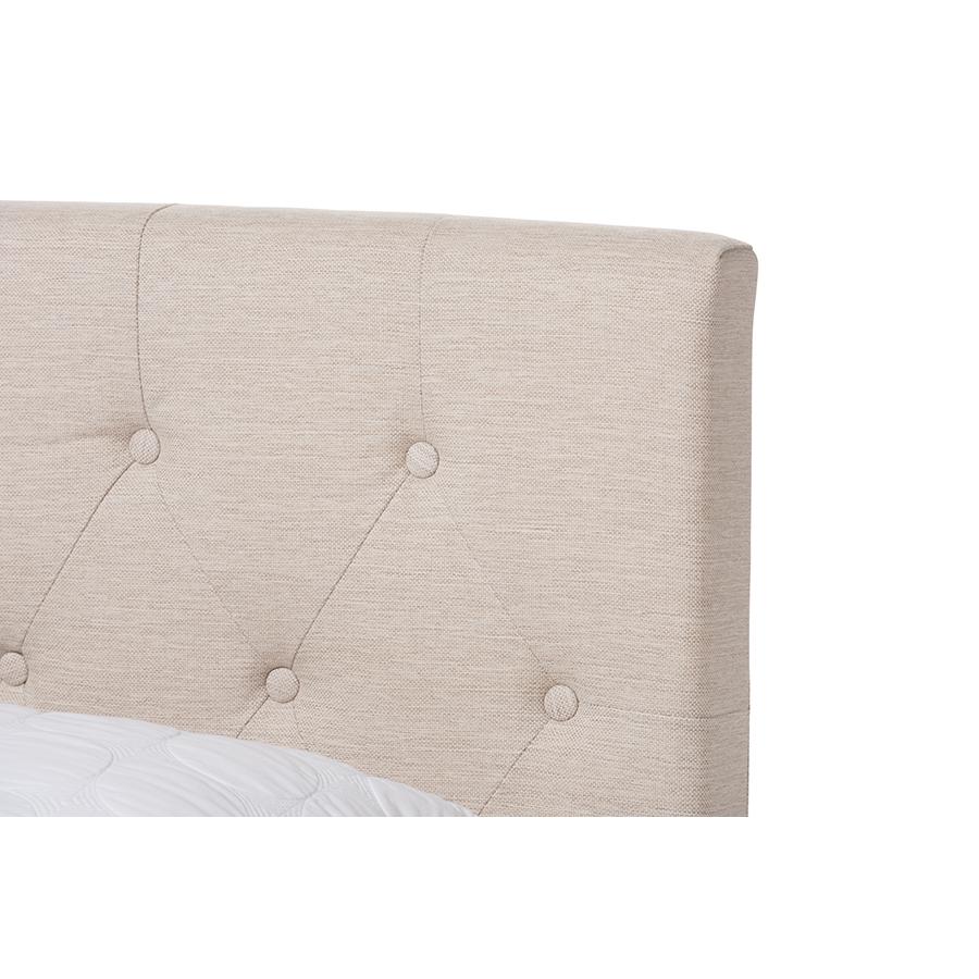 Cassandra Modern and Contemporary Light Beige Fabric Upholstered Queen Size Bed. Picture 4