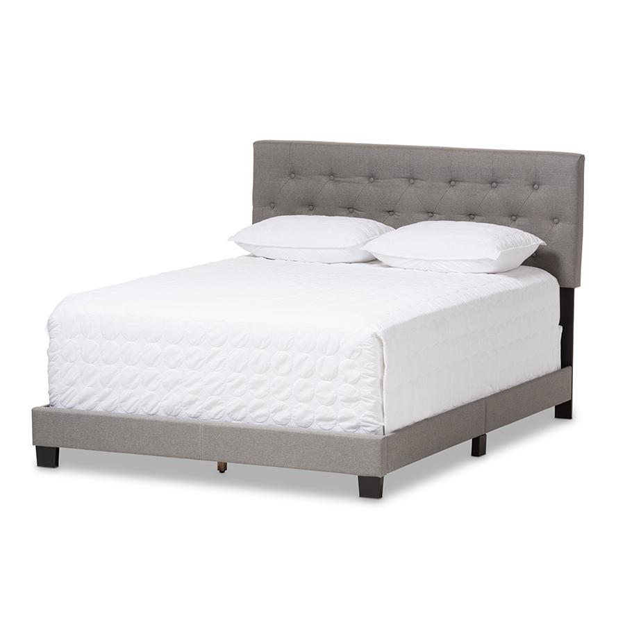 Cassandra Modern and Contemporary Light Grey Fabric Upholstered King Size Bed. Picture 1