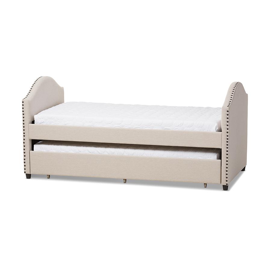 Alessia Modern and Contemporary Beige Fabric Upholstered Daybed with Guest Trundle Bed. The main picture.