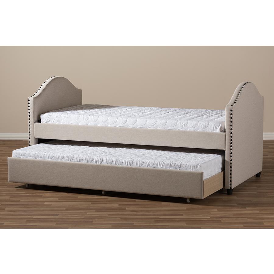 Beige Fabric Upholstered Daybed with Guest Trundle Bed. Picture 11