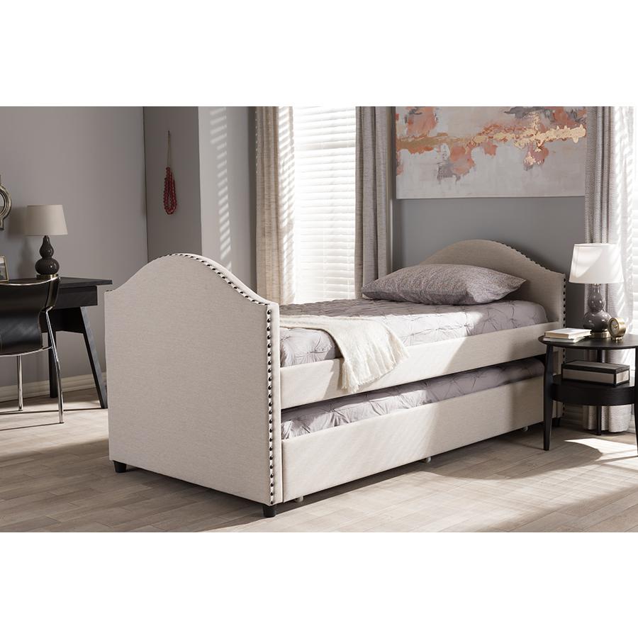 Alessia Modern and Contemporary Beige Fabric Upholstered Daybed with Guest Trundle Bed. Picture 6