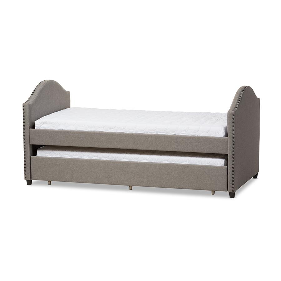 Alessia Modern and Contemporary Grey Fabric Upholstered Daybed with Guest Trundle Bed. Picture 1