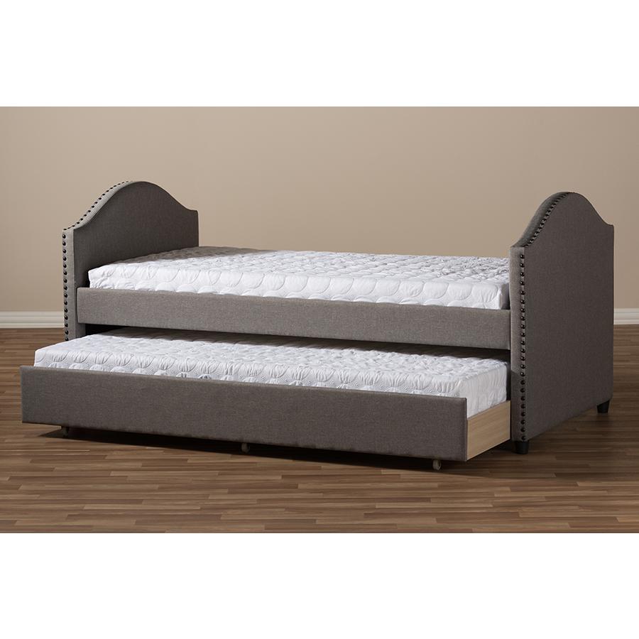 Grey Fabric Upholstered Daybed with Guest Trundle Bed. Picture 11