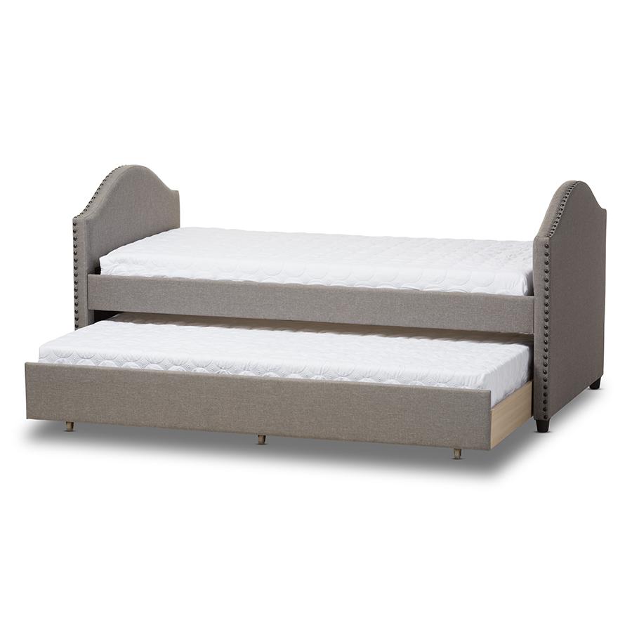 Alessia Modern and Contemporary Grey Fabric Upholstered Daybed with Guest Trundle Bed. Picture 2